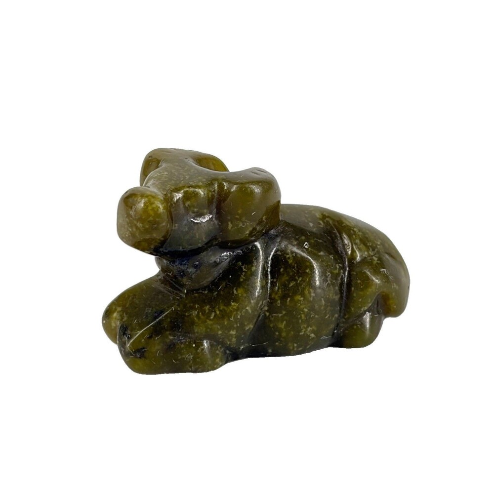 Vintage Hand Carved Green Nephrite Jade Pig Boar Dog Miniature Figurine